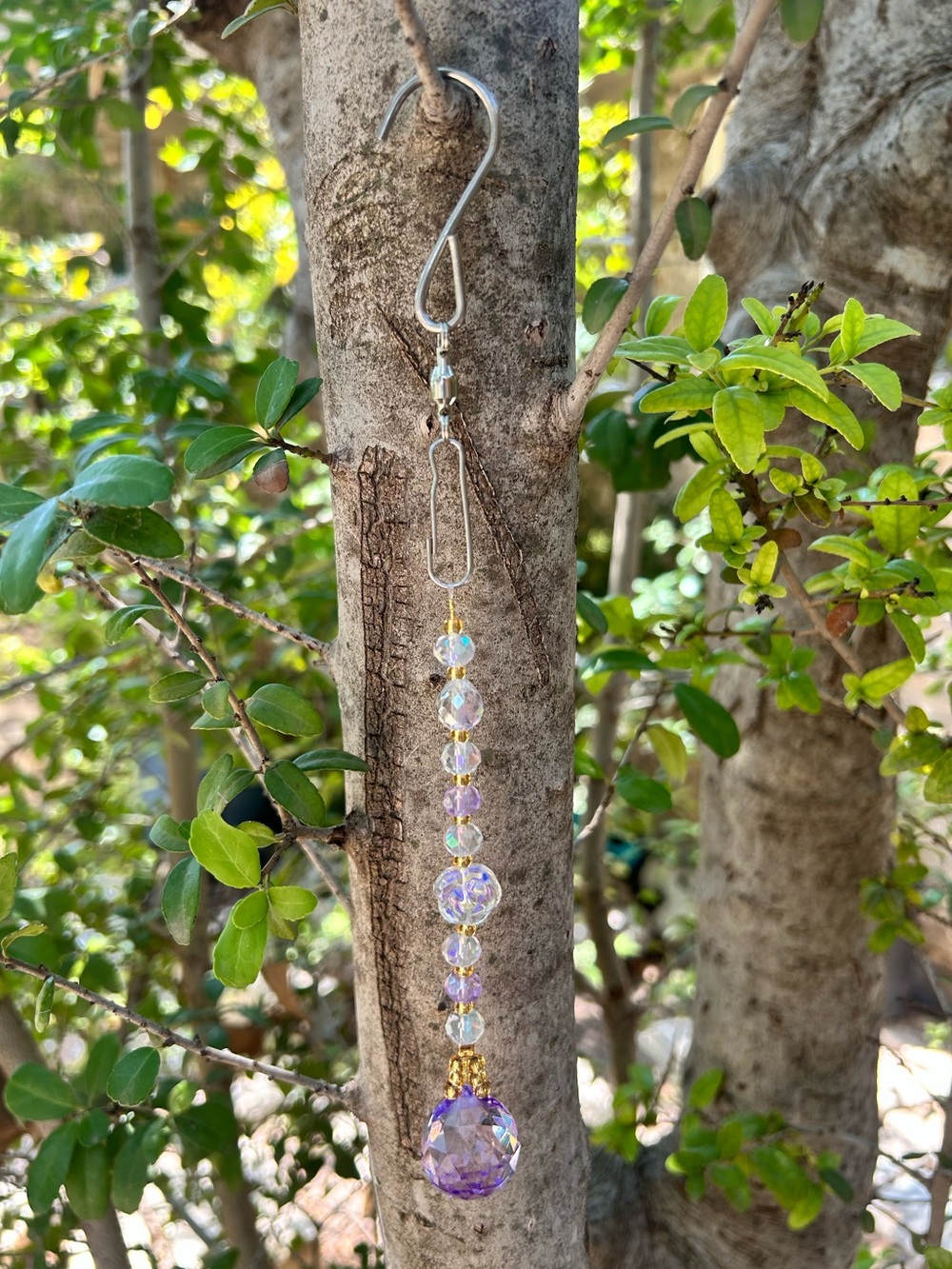 8.75” light purple rose prism crystal beaded small suncatcher sun charm decor